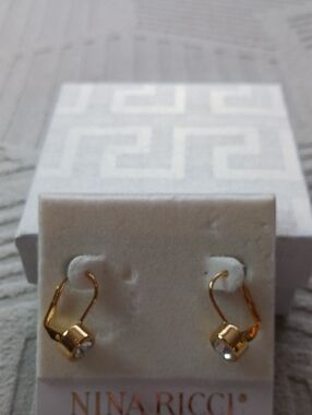 Nina Ricci Gold Tone Crystal Drop Earrings